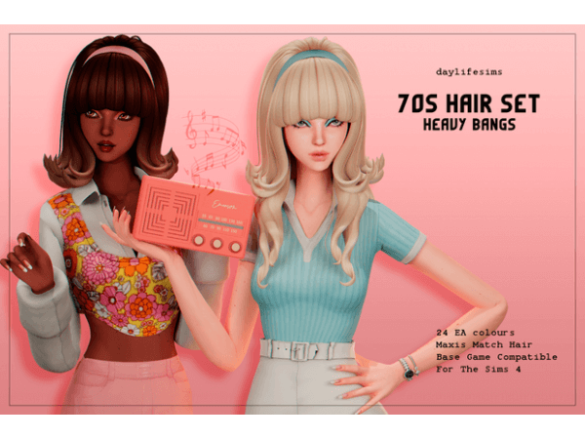70s HAIR SET – Heavy Bangs Hairstyle by Daylife Sims