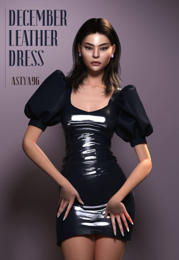 Sims 4 December Leather Dress at Astya96