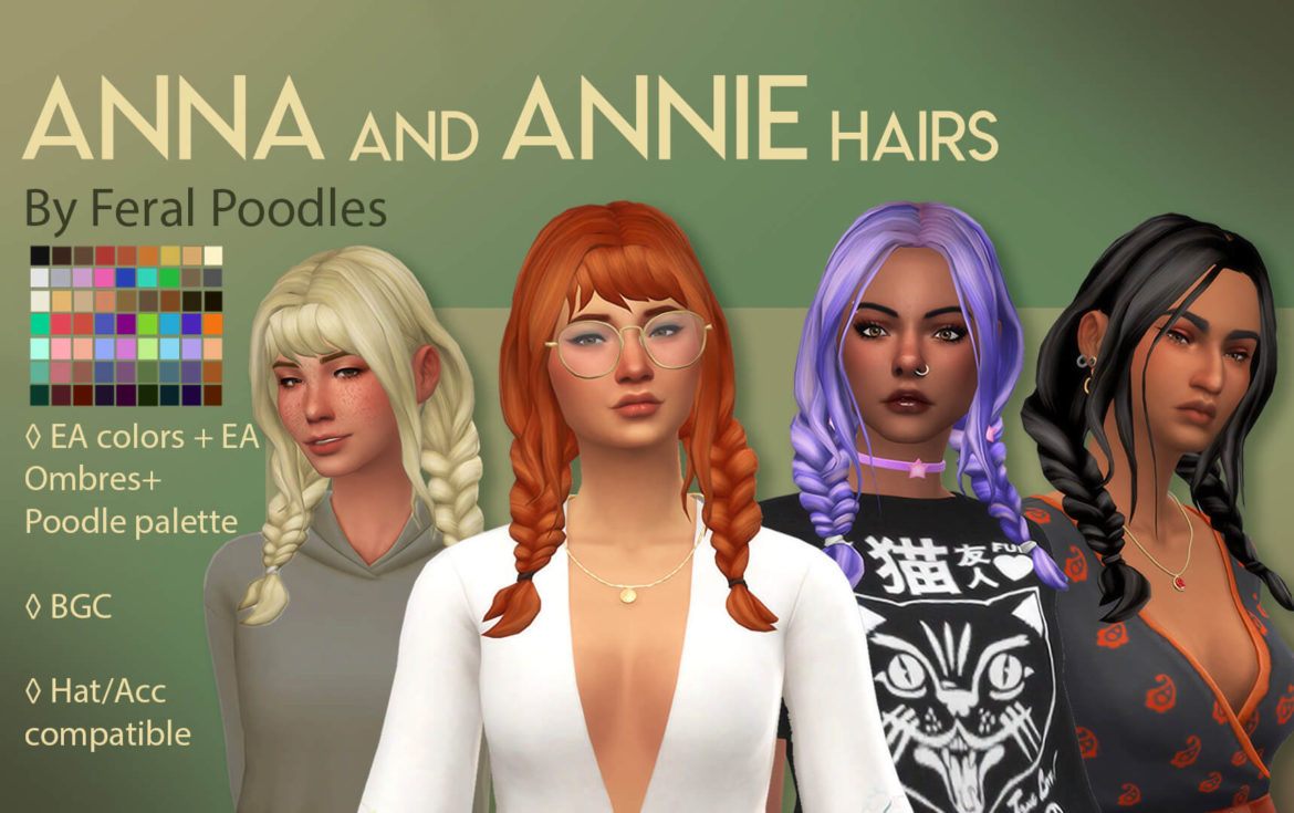 The Sims 4 anna and annie hairs ts4 maxis match cc