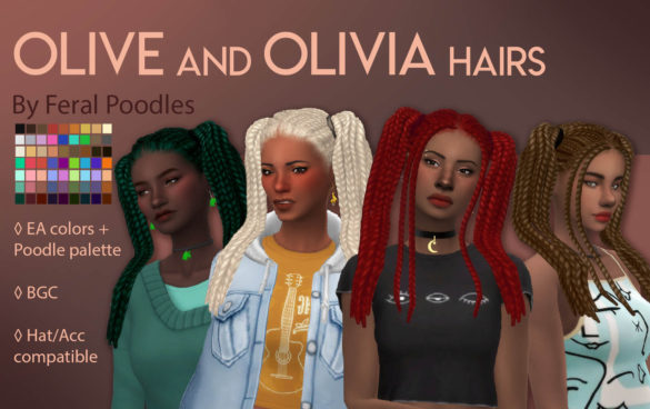 The Sims 4 olive and olivia hairs ts4 maxis match cc