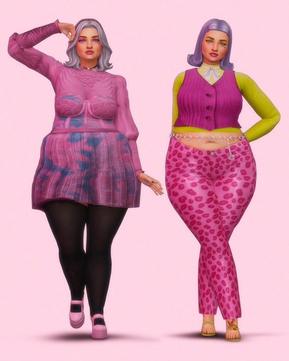 The Sims 4 pink pink outfit one hair choker dress