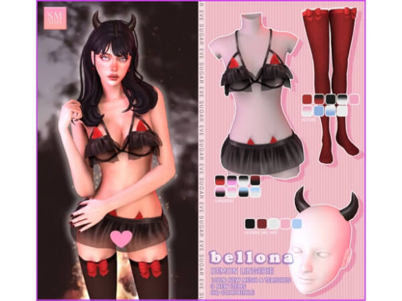 The Sims 4 SUGAR | Bellona Demon Lingerie Set by SM Sims