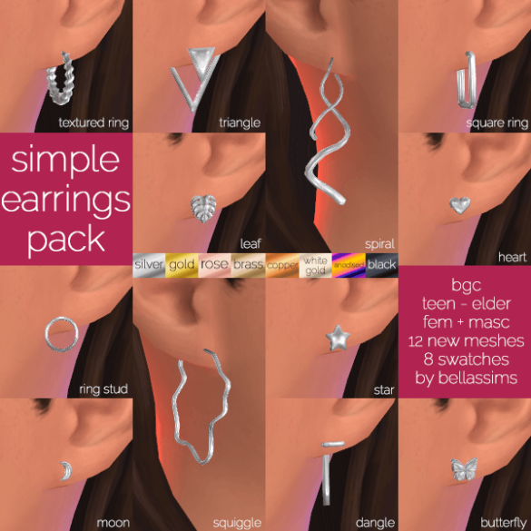 The Sims 4 8 different metallic Earrings