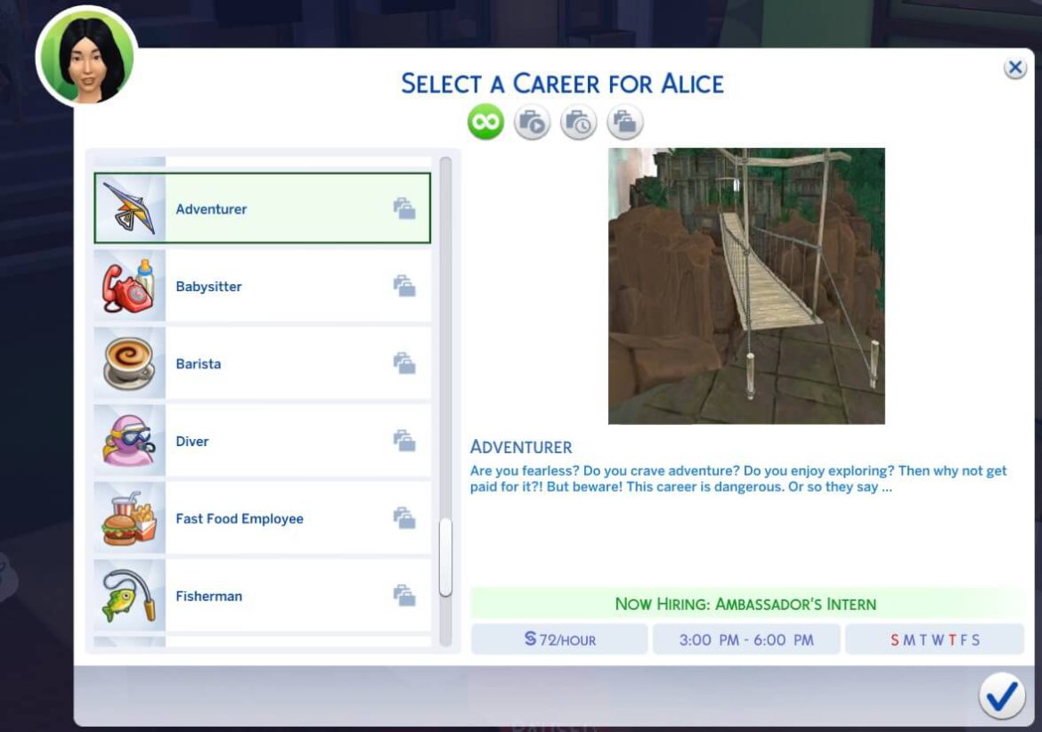 The Sims 4 Adventurer (Part-Time) Career