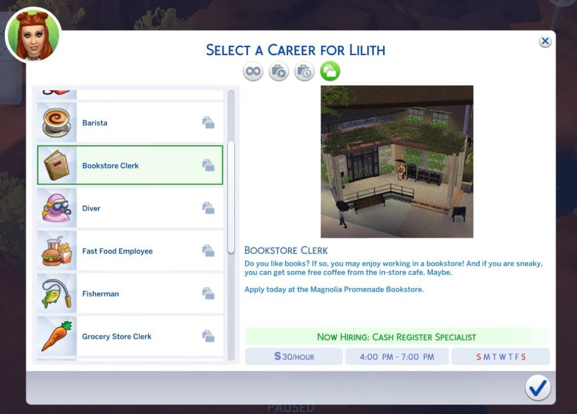 The Sims 4 Bookstore Clerk (Part-Time) Career