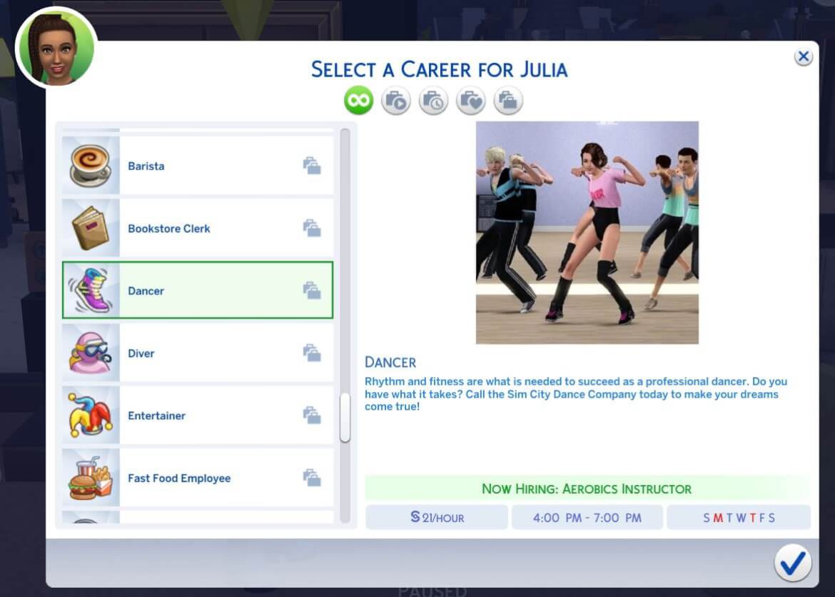 The Sims 4 Dancer (Part-Time) Career