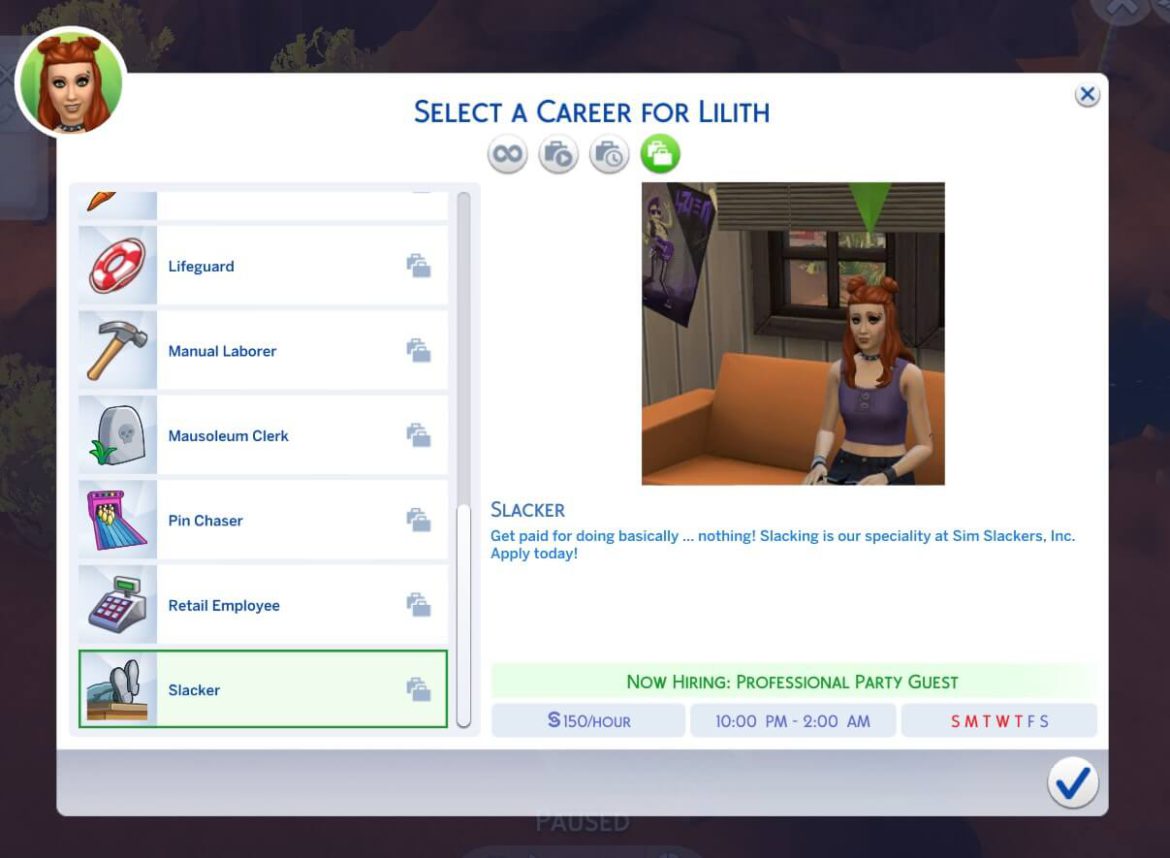 The Sims 4 Slacker (Part-Time) Career