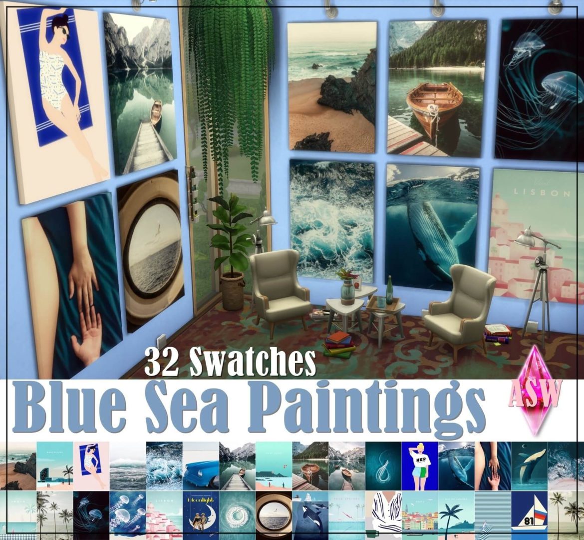 The Sims 4 blue sea paintings mesh by ea