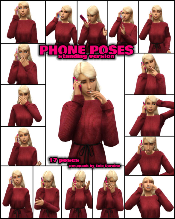 The Sims 4 evieduraine phone poses standing