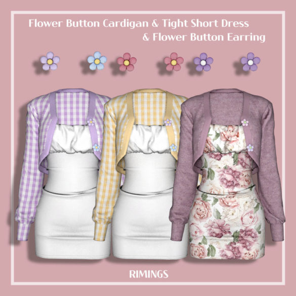 Flower Button Cardigan Tight Short Dress