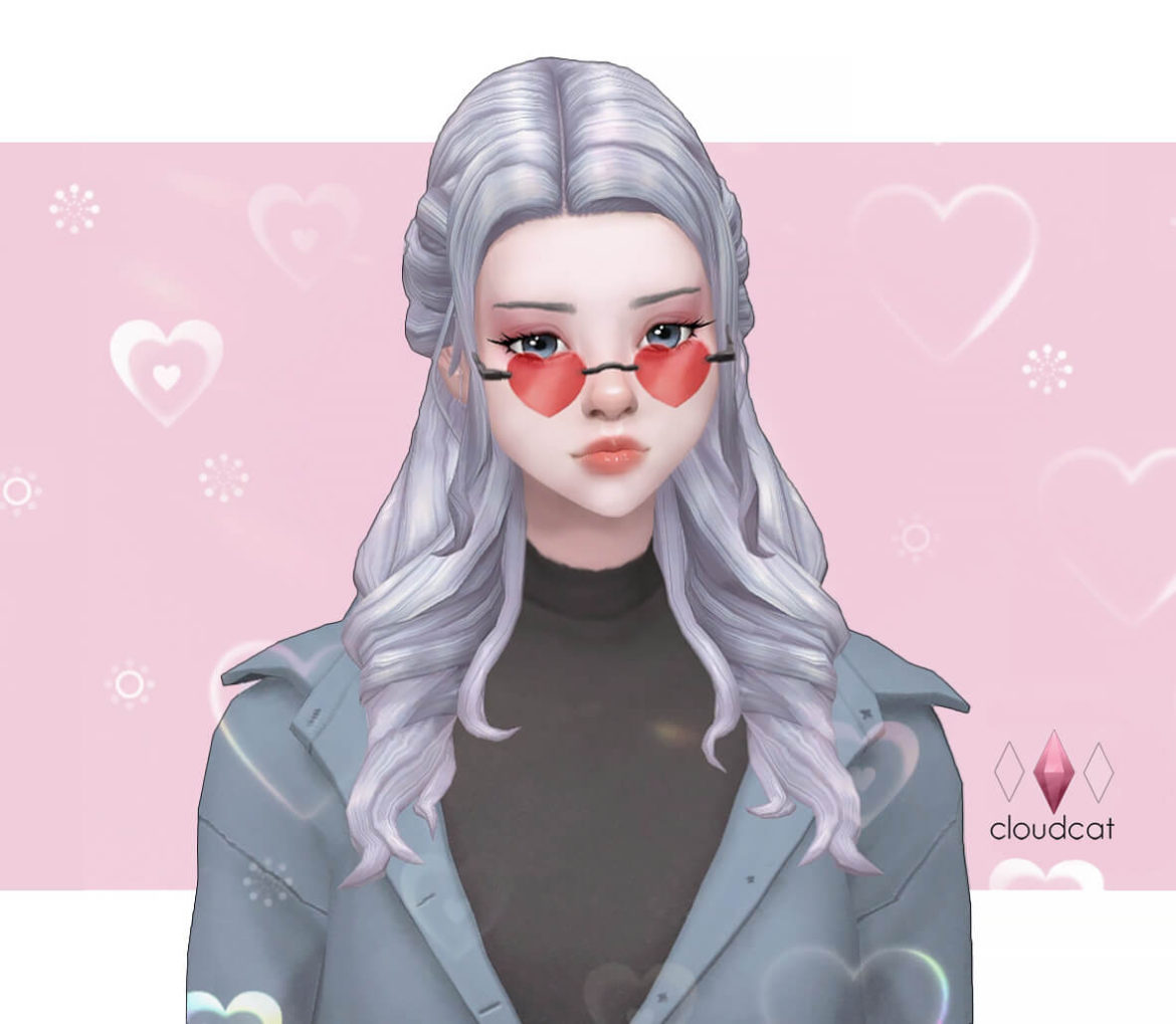 The Sims 4 Juniper Hair + Heart-shaped Glasses
