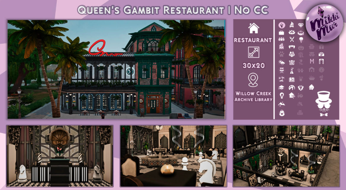 The Sims 4 queens gambit restaurant sims 4 build no cc