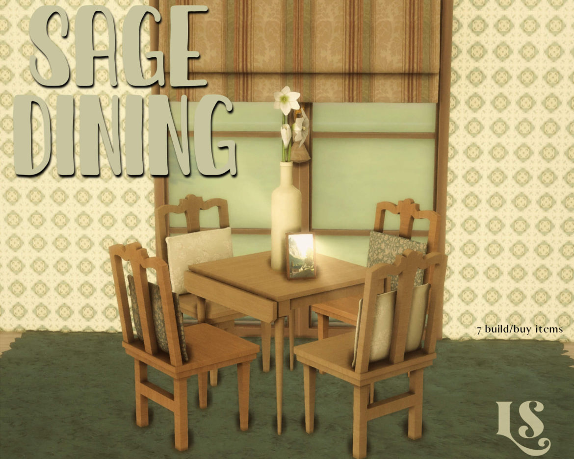 The Sims 4 sage cc set included 7 items dining