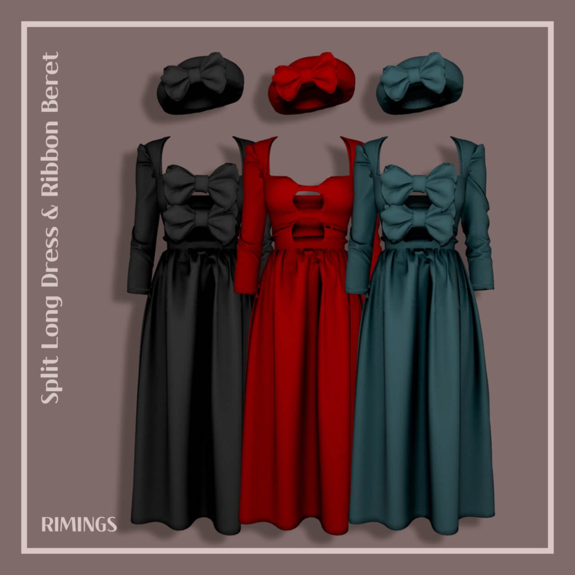 Split Long Dress & Ribbon Beret by RIMINGs