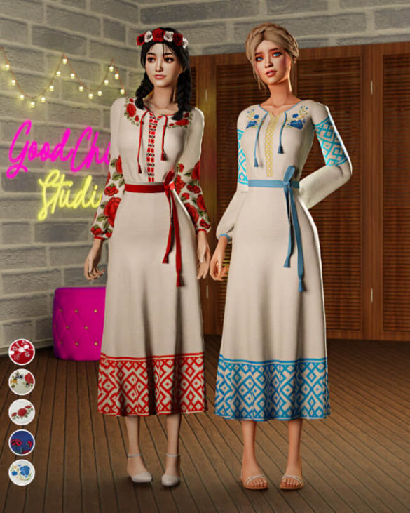 The Sims 4 Stay strong Ukraine – Dress Embroidered Midi
