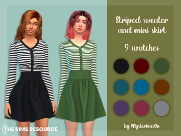 The Sims 4 Striped sweater and mini skirt by MysteriousOo