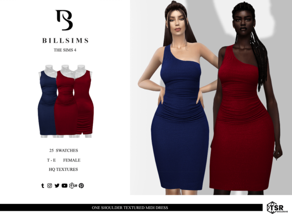 One Shoulder Textured Midi Dress