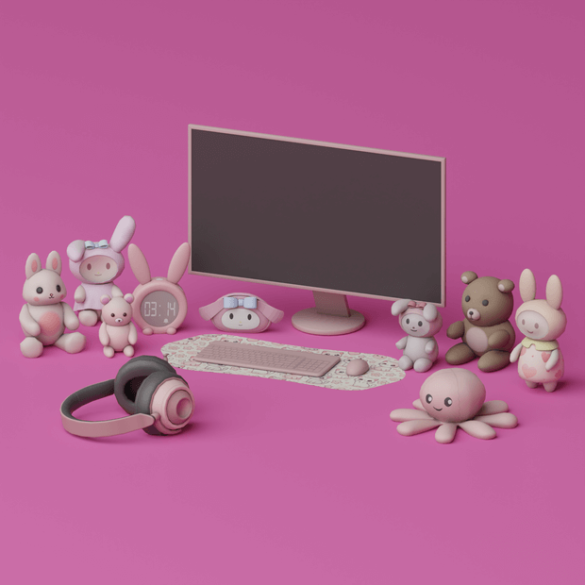 Creamy Pink Computer Setup