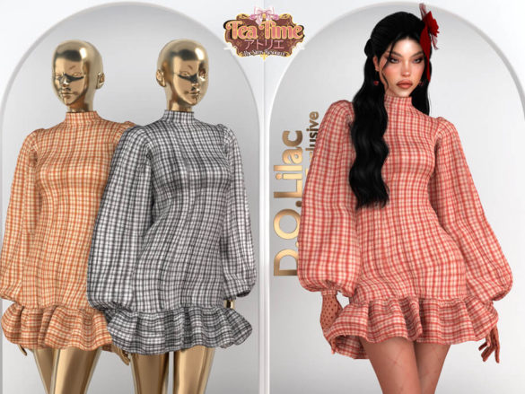 Balloon Sleeve Gingham Ruffle Dress DO2166